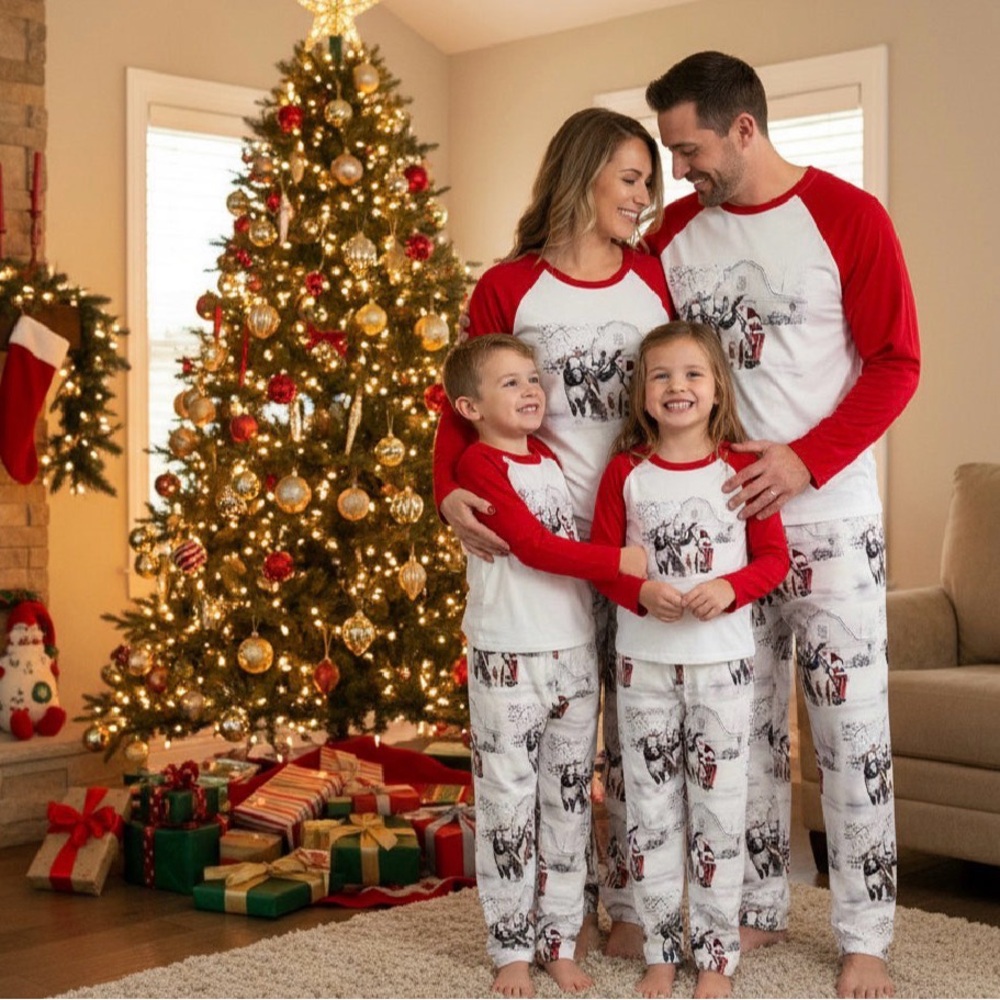 Santa Pajamas and Horse Sleigh CHRISTMAS Pjs / White Christmas Horse Sleigh Ride